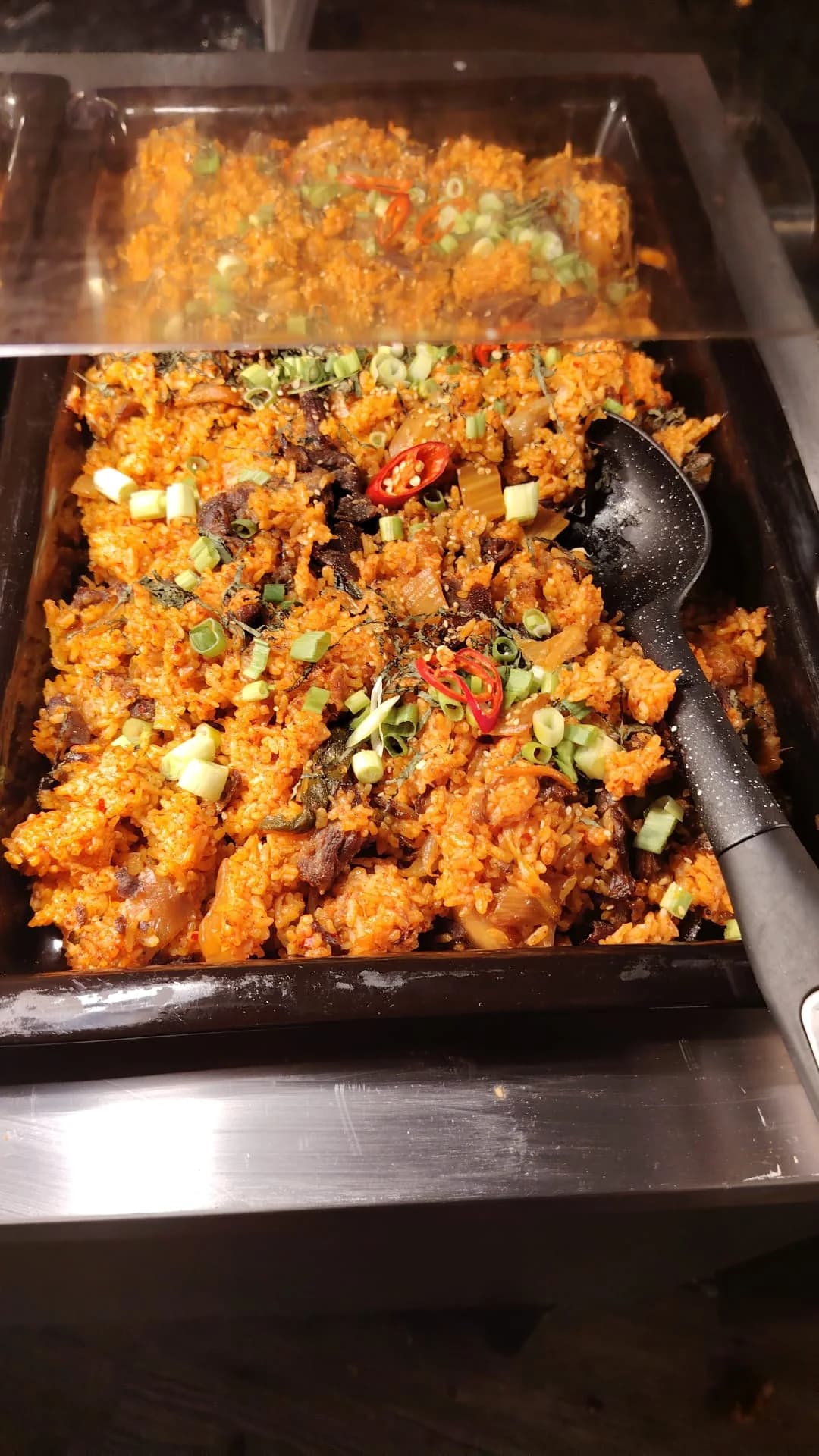Korean chicken prepared for hot buffet service